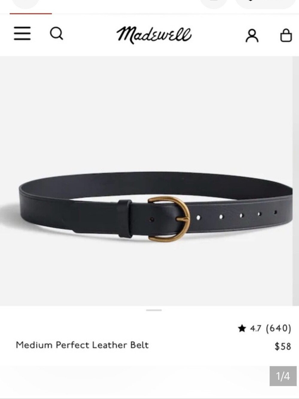 Madewell Medium Perfect Leather Belt Black Gold Size Small NWT Timeless Classic